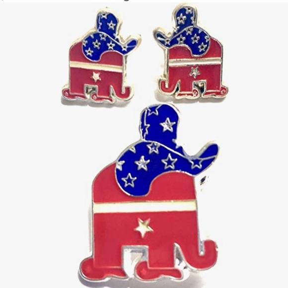 Republican Elephant Jewlery Set - 2 in 1 Brooch / Pendant and Earrings - Picture 2 of 6
